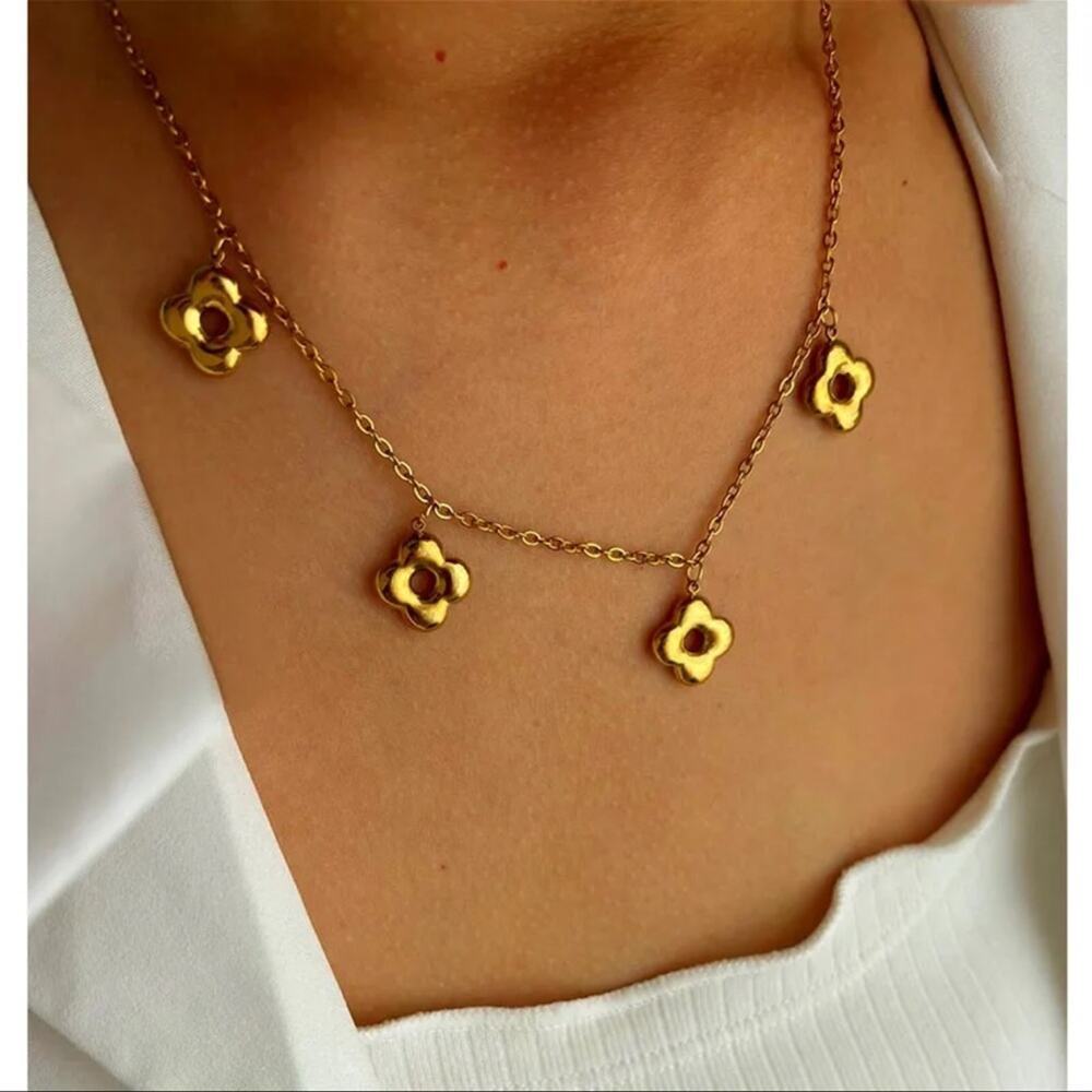 Gold Plated Lucky Four-Leaf Clover Charm Necklace